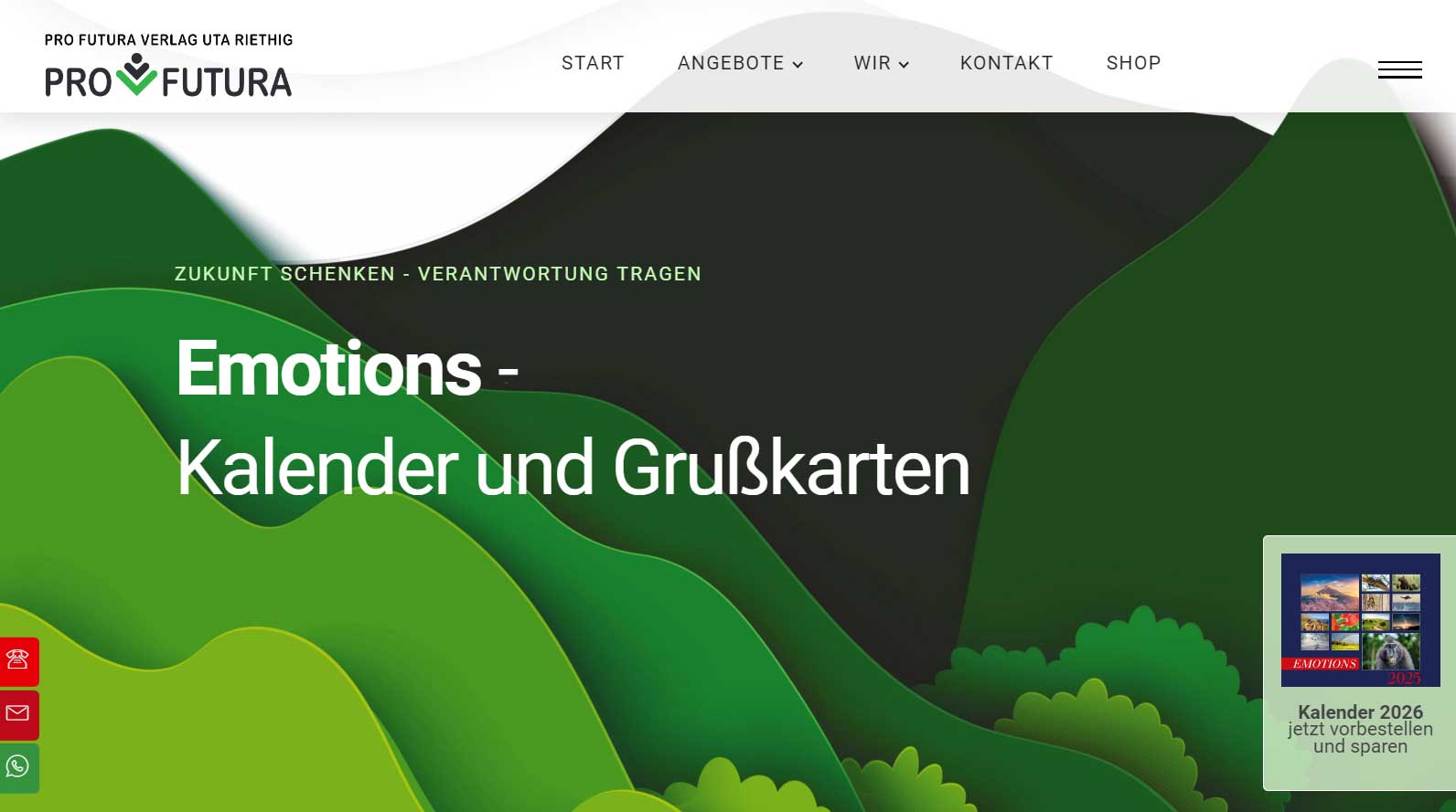 Webdesign: Verlag für Kalender mit Motiven aus der Natur - Motivationskalender